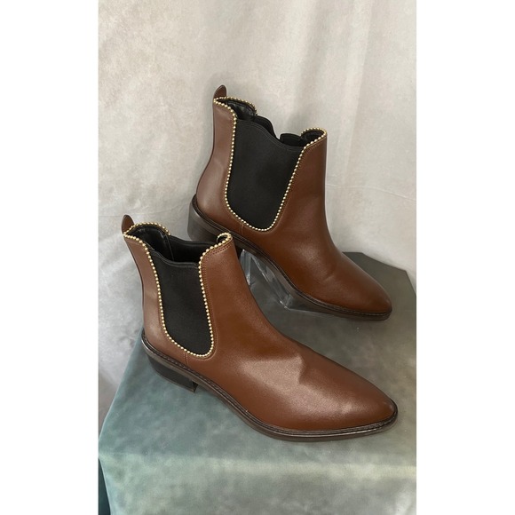 Coach Beaded Bowery Chelsea Boots- Women's 9.5 - Brown Leather Ankle Boots - Picture 1 of 8